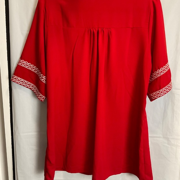 Farysays Red Boho Tunic Blouse with 1/2 Length Sleeves and Mandarin Collar - Picture 2 of 5